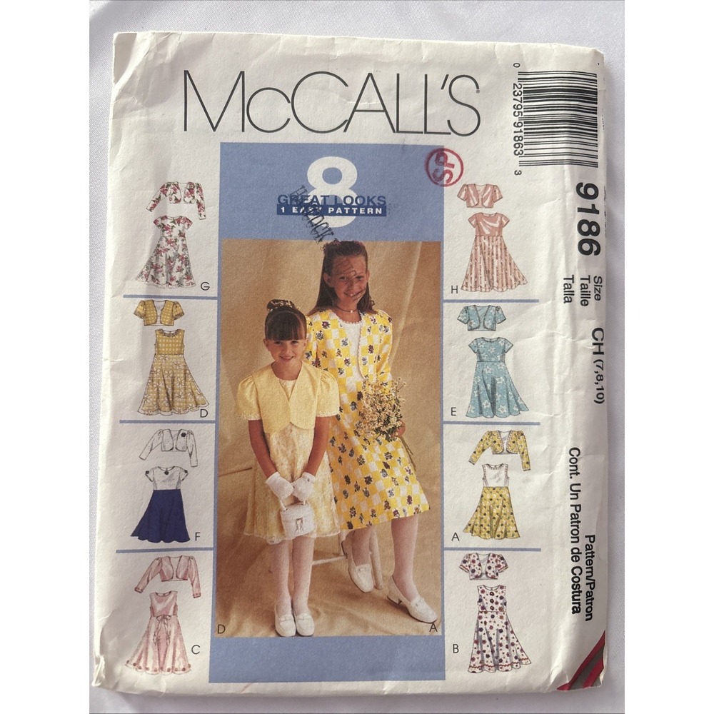 McCall's 9186 Vintage 90s Girls Bolero Princess Dress Pattern Size 7-8-10 Uncut